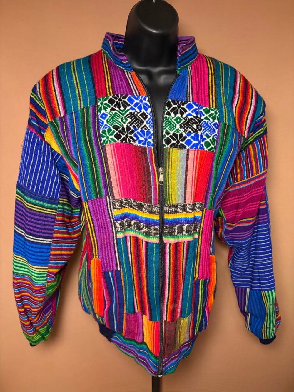 Patchwork Multicolor Striped Zip-Up Jacket - Size L
